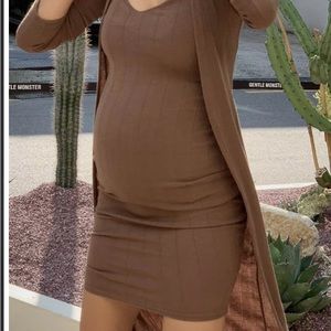 Liv Maternity Ribbed Brown dress and matching duster